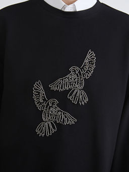 Bisiklet Yaka Ta?l? Oversize Kad?n Sweatshirt