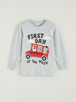 Bisiklet Yaka Bask?l? Erkek ?ocuk Pijama ?st