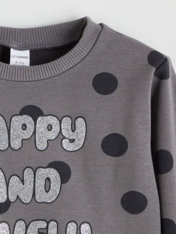 Bisiklet Yaka Bask?l? K?z ?ocuk Sweatshirt