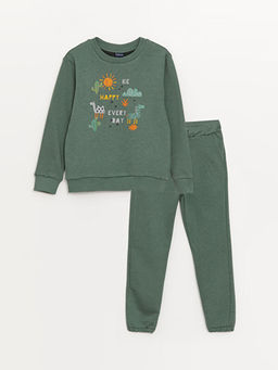 Bisiklet Yaka Bask?l? Uzun Kollu Erkek ?ocuk Sweatshirt ve E?ofman Alt?