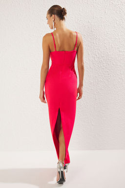 TRENDYOLMILLA Siyah Vucuda Oturan Dokuma Maxi S?k Abiye Elbise TPRSS25AE00050  фото 2