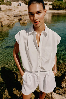 CAMISA CORTA CUADRO VICHY / Blanco