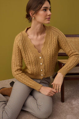 Mint Yumusak Dokulu Inci Dugme Detayl? Crop Triko H?rka TWOAW26HI00185