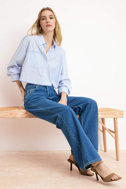 Gri DOKUMLU Yuksek Bel MEVSIMLIK %100 Pamuk Uzun Boy Wide Leg Jeans TWOSS26JE00127 - Trendyolmilla фото 4