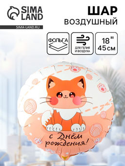 Цена за 2 шт. Воздушный шар фольгированный 18" «Котик усатый»