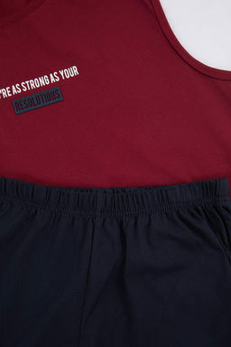 Bordo Regular/Normal Kesim Bask?l? Pamuklu Atlet-Sort Pijama Tak?m? TMNSS26PT00045