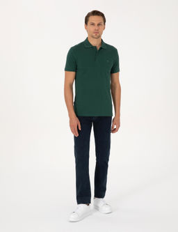 Koyu Ye_il Slim Fit %100 Pamuk K_vr_lmaz Polo Yaka Basic Ti__rt