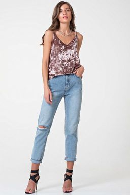 Топ бархатный на бретелях пыльно-розовый