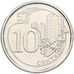 Монета 10 центов 2013 года Сингапур