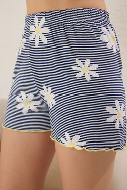 Trendyolmilla Sar?-Cok Renkli Cicekli ve Cizgili Baby Overlok Detayl? Sortlu Orme Pijama Tak?m? THMSS25PT00205 фото 10