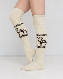 Теплые чулки из 100% шерсти с рисунком серо-бежевые