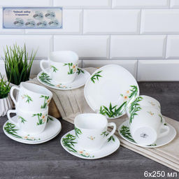 Чайный набор 12 предметов 250 мл квадратная / FXB220/12 (6773) /уп 8/ Бамбук с орхидеей