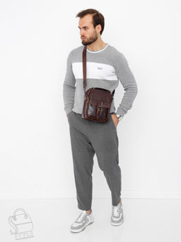 Сумка мужская кожаная 8612S brown Fuzhiniao