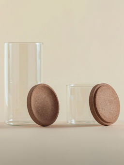 Банки для сыпучих SL Home «Алькорноке», 2 банки 280 ми, 2 банки 650 мл, с пробковой крышкой, на подставке, стекло, прозрачные