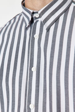 Gri Slim Fit Cizgili Gomlek K?sa Kollu TMNSS24GO00038 - Trendyolmilla фото 5