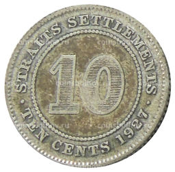 10 центов 1927 года Стрейтс Сетлментс