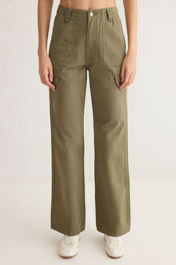 Haki Kargo Cep Kapak Detayl? Yuksek Bel Wide Leg Jeans TWOSS25JE00030 - Trendyolmilla фото 2