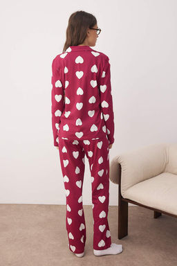 Trendyolmilla Premium Pudra %100 Pamuklu Kalpli Puf Desenli Gomlek-Pantolon Orme Pijama Tak?m? THMAW24PT00253  фото 4