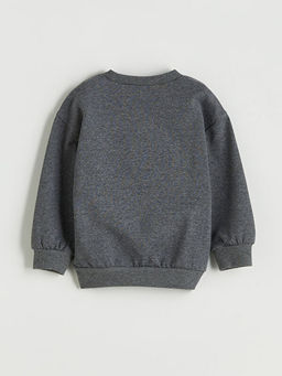 Bisiklet Yaka Bask?l? Erkek ?ocuk Sweatshirt