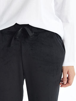 Beli Lastikli D?z Kadife Kad?n Jogger Pijama Alt