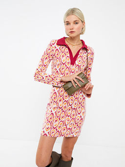 Polo Yaka Desenli Uzun Kollu Kad?n Triko Elbise