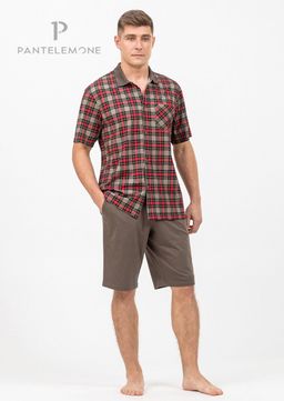 Домашний мужской комплект PDKB-298 Клетка синяя/Синий