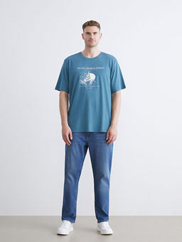 Bisiklet Yaka Bask?l? Penye Erkek Ti??rt