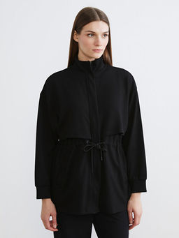 Dik Yaka Oversize Kad?n Fermuarl? Sweatshirt