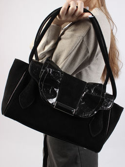 LACCOMA сумка Y2430-1-черный натуральная замша, натуральная кожа полиэстер  фото 7