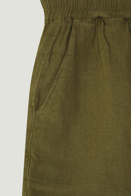Haki %100 Keten Beli Lastikli Yuksek Bel Sort TWOSS23SR00319