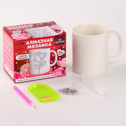 Цена за 2 шт. Набор для творчества. Алмазная мозаика на кружке с частичным заполнением «Самой нежной», 300 мл