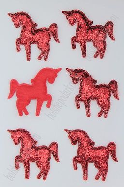 Патч 3D, россыпь пайеток "Единорог" 6*5 см (10 шт) SF-1889, красный