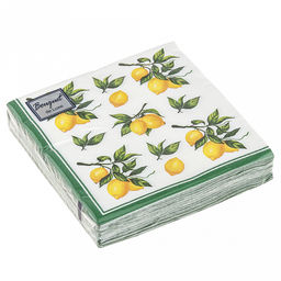 Салфетки бумажные Bouquet de Luxe 24х24см, 3-х слойные, 25 штук в упаковке, 100% целлюлоза, Скатерть с лимонами (Россия)