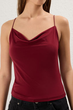 Bordo Fitted/Vucuda Oturan Degaje Yaka Esnek Orme Bluz TWOSS21BZ0667