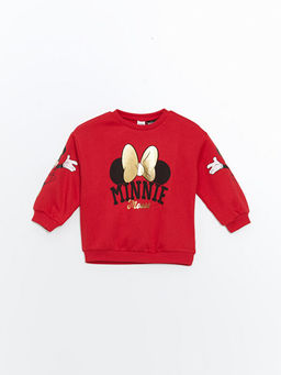 Bisiklet Yaka Minnie Mouse Bask?l? K?z ?ocuk Sweatshirt