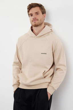 TRENDYOL MAN Bej Unisex Oversize/Genis Kesim Reglan Kol Sloganl? Kapusonlu Sweatshirt TMNAW25SW00156 - Trendyolmilla фото 12