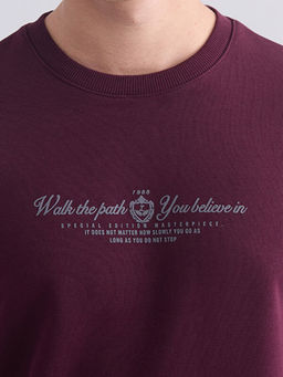 Standart Kal?p Bisiklet Yaka Bask?l? Erkek Kal?n Sweatshirt