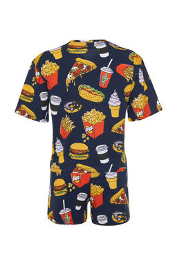 Trendyolmilla Lacivert-Cok Renkli Slogan Nak?sl? Sortlu Orme Pijama Tak?m? THMSS24PT00104