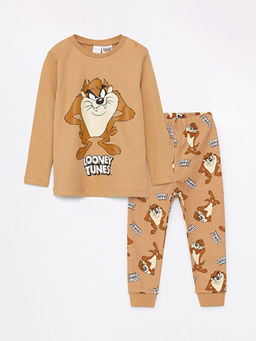 Bisiklet Yaka Tazmanya Canavar? Bask?l? Erkek Bebek Pijama Tak?m?