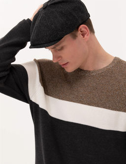 Kahverengi Slim Fit Bisiklet Yaka Triko Kazak