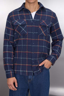 TRENDYOL MAN Lacivert Regular Fit Uzun Kollu Cift Cepli Oduncu Kareli K?sl?k Ceket Gomlek TMNAW20GO0485 - Trendyolmilla фото 3