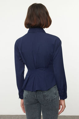 TRENDYOLMILLA Ekru Fitted Bele Oturan Pamuklu Dokuma Gomlek TWOAW24GO00186  фото 10