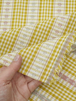 Вареный (стираный) хлопок Вышивка-цветочки цв.желто-оливковый, ш.2.5м, хлопок-100%, 150гр/м.кв - Купава фото 6