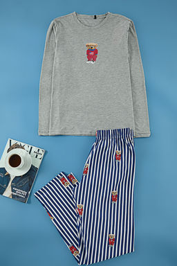 TRENDYOL MAN Gri Ay?c?kl? Regular Fit Orme Pijama Tak?m? TMNAW25PT00055 - Trendyolmilla фото 2