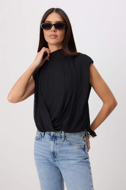Siyah Regular/Normal Kal_p Dik Yaka Kolsuz B_zg_l_ T_l _rme Bluz TWOSS26BZ00775