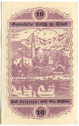 Банкнота 10 геллеров 1920 года Австрия Райт (нотгельд)