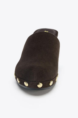 SPLIT SUEDE STUDDED KITTEN CLOGS - Zara фото 7