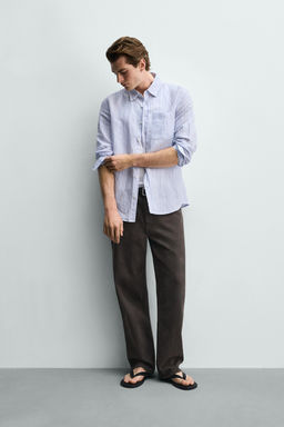 CAMISA REGULAR FIT LINO - ALGOD?N / Azul / Blanco