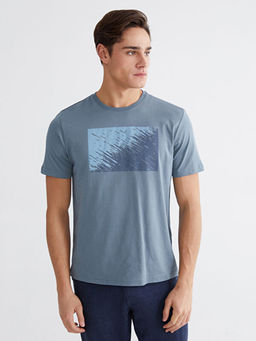 Bisiklet Yaka Bask?l? Penye Erkek Ti??rt