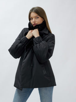 Полупальто зимнее женское с норкой люкс класса черного цвета 8632Ch - Mtforce фото 25